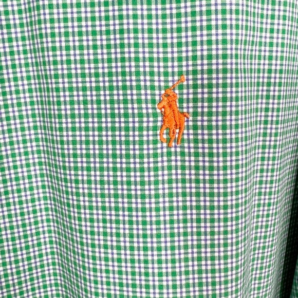 Ralph Lauren Classic Fit Plaid Long Sleeve Button Down Shirt Green Blue Sz 18 - Picture 6 of 10